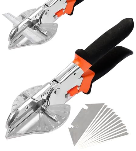 Cigrubo Tijeras de Inglete Angulares, Tijera Ingletadora, Cortador de Inglete Multiángulo de 45°-135°, Cizalla para Cortar Madera Blanda, Plástico, PVC y Más, Incluidas 10 Cuchillas de Repuesto