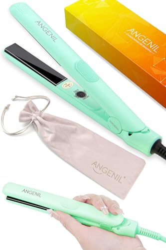 ANGENIL Reise-Haarglätter, 2-in-1 zum Locken und Glätten, 1,8 cm ultrakompakter Keramik-Mini-Haarglätter, 160–230 °C, Dualspannung, geeignet für feines Haar, Grün