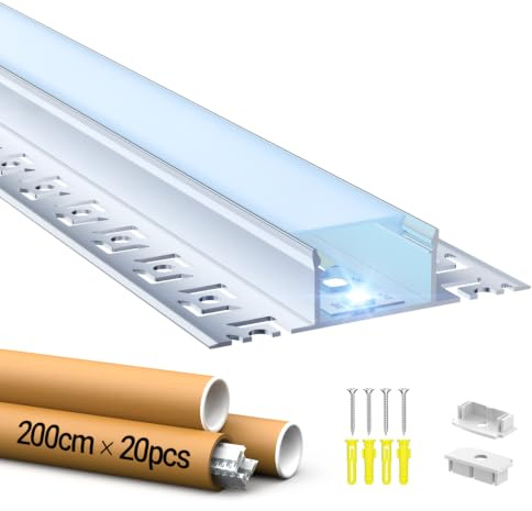 LASLUX LED Trockenbauprofil 2m × 20 – Led Fliesenprofil Profil trockenbau 24.4 x 13.8mm für Streifen bis 21mm –Alu unterputz streifen profil Aluminium Profile Schiene Kanäle Leiste Diffusor