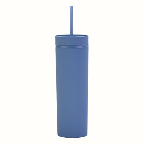 TEEKU Trinkbecher mit Deckel und Kunststoff-Wasser-Kaffeetasse, flasche, schmal, doppelwandig, wiederverwendbar, Reisebecher, 450 ml, Damen (I, A)