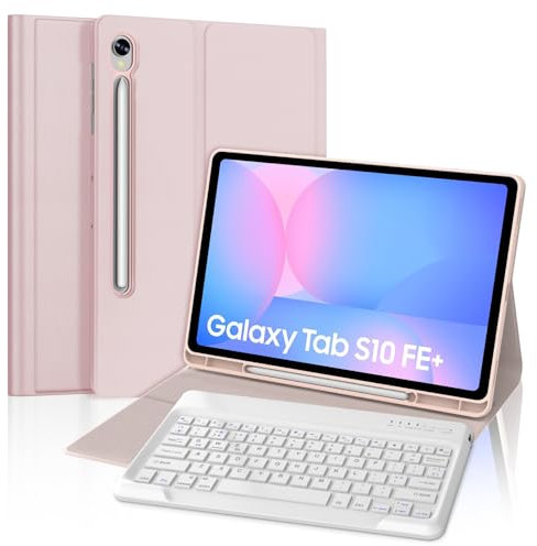 FOGARI Keyboard for Samsung Galaxy Tab S10 FE Plus 2025 13.1 inch, Case for Samsung Galaxy Tab S10 FE Plus/S10 FE+ 13.1, Magnetic Detachable Bluetooth UK Layout Keyboard Cover, Rose
