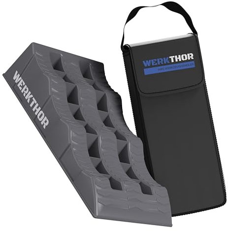 WERKTHOR Auffahrkeile Wohnmobil (Grau) – [2er Set] stabile Auffahrkeile für Wohnwagen & Camper | Keile Wohnmobil für sicheres Nivellieren [<3t] – Robustes Design für jeden Untergrund – inkl. Tasche