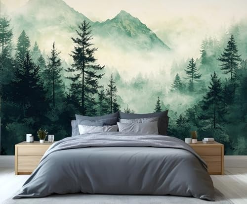 YXQAIED Misty Forest Tapete, Kiefernwald, Schlafzimmertapete, natürliche Landschaft, Wandtapete für Wohnzimmer, nicht selbstklebend, Bergfoto, 3D-Wandbilder und Raumdekoration, 390 x 260 cm