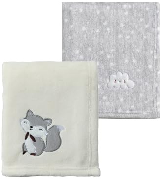 CREVENT 2 x 76,2 x 101,6 cm süße, gemütliche, warme Babydecken für Säuglinge, Kleinkinder, Bettwäsche, Kinderbett, Kinderwagen – graue Wolke + Fuchs