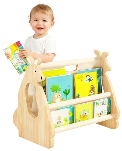 BUERPINKING Kinder Bücherregal aus Holz, Bücherregal Kinderzimmer, Montessori Bucherregal, Kinderzimmer Möbel mit Känguru-Form Buch-Organizer für Kinderzimmer