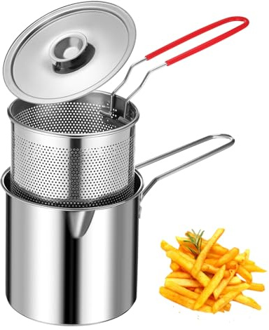 DOITOOL Friteuse avec Panier Acier Inoxydable et Filtre Intégré Casserole Mini pour Friture Bouillir et Mijoter Set Polyvalent avec Système de Filtration Avancé