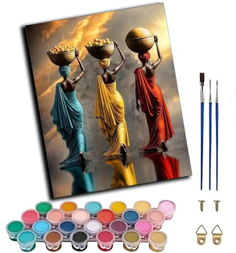 CAOGUANYU Peinture par Numero Adulte,Trois femmes africaines vues de dos 40x50cm Peinture Acrylique pour Débutants Facile sur Toile Avec Peintures et Pinceaux Decoration Cadeau，sans cadre