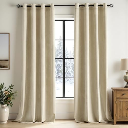 Woaboy Verdunkelungsvorhang Samt Gardinen mit Ösen 140x300 cm Hellbeige | Vorhänge Samtvorhänge Blickdicht für Wohnzimmer Blackout Curtains Thermovorhang Schalldämmend Schlafzimmer 2er Set