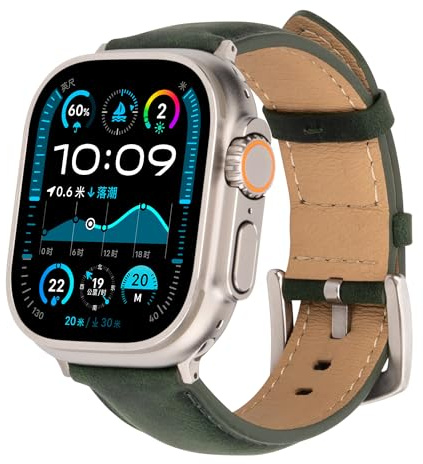 RIXENY Genuine Leather Strap for Apple Watch 49mm 46mm 45mm 44mm 42mm 40mm 38mm, Replacement Bracelet Band for iWatch Ultra 3 2 1 SE Series 11 10 9 8 7 6 5 4 3
