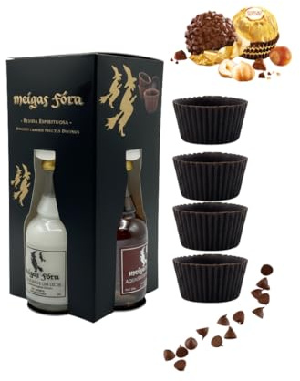 Pack Regalo Mini botellas de Licores Artesanales – Elige 4 Sabores Únicos + 4 recipientes de Chupitos de Chocolate puro + 2 Bombones ferrero rocher – Detalle Gourmet Navideño en Caja Premium
