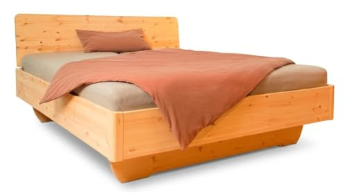 Geborgenschlafen BIOBETT Zirbenbett Freya mit Rollrost | Massivholzbett aus Zirbenholz aus den Alpen |Schwebebett Design mit Kopfteil 96 cm | metallarmer Rahmen & metallfreier Rollrost (180x200 cm)
