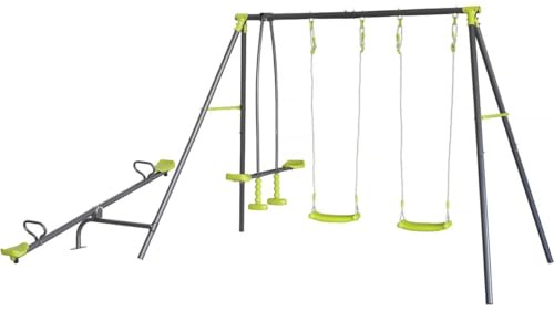 Portique de Jeu en métal avec balançoire à Bascule Basile - 4 agrès - Vert