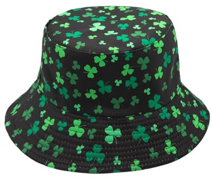 YAMEIZE St. Patrick's Day Grünes Blatt Bucket Hut - für Damen Herren Irischen Sonnenhut Double-Side-Wear Reversible Grünen Fischer Hut Kostüm Reise Strand Party