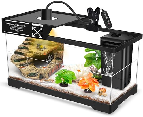 GOZILLA Kit Acquario per Tartarughe (Acquario+Lampada+Filtro), Kit di Avviamento Acquario per Tartarughe PC Aggiornato con Lampada e Filtro Regolabili, Habitat Rifugio per Rettili con Coperchio per