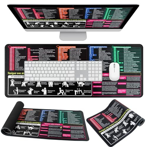 Niuny Grand Tapis de Souris Excel Français 1pcs Tapis Souris 60 * 30cm avec Raccourcis Clavier en français pour Office Excel et Word Powerpoint Windows Raccourcis Mouse Pad à Bords Cousus pour Bureau