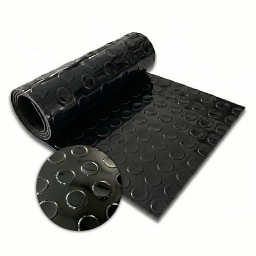 Floordirekt PVC-Bodenbelag – Noppen Anti-Rutsch Industrieboden in Coin-Optik – Pflegeleicht & Belastbar – Rollenware mit Zuschnitt - Coin Mirror Schwarz - 110x150 cm
