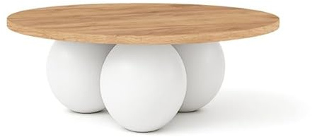 Dekori Möble, Belly runder Couchtisch 75 cm im modernen Stil (Eiche Craft Golden/Weiß)