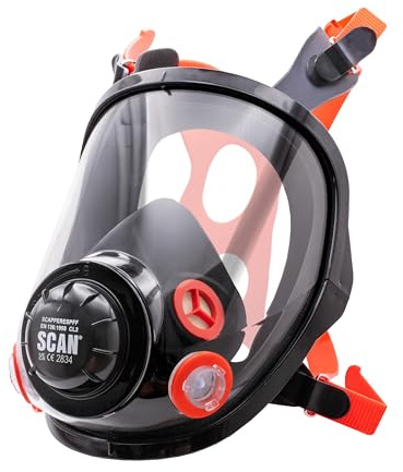 Scan Twin Full Face Respirator – Reusable Silicone Respirator with Bayonet Filter Connectors, Adjustable Head Harness, Exhalation Valve & PC Visor, EN136:1998 Certified - (Filters Not Included)