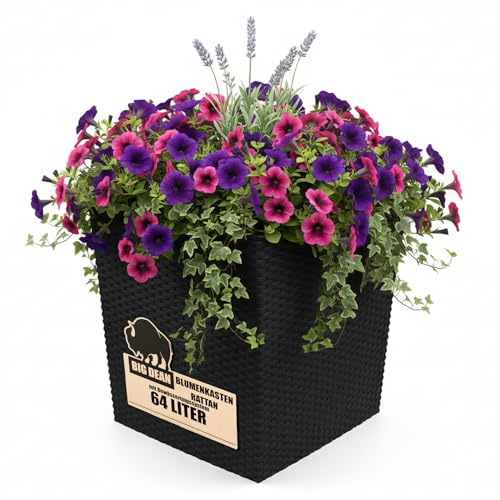 BigDean Blumentopf ca 65L 40x40x41cm mit Innentopf & Bewässerungssystem | Wetterfest Rattanoptik Pflanzkasten Übertopf Pflanzkübel Blumenkasten Quadratisch
