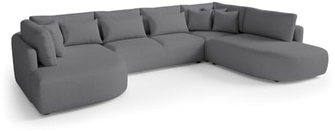MW EURO-MEBLE Ecksofa Jacobs U - Wohnlandschaft, Polstersofa, Polstercouch (Rechte Seite - Grau: Tresor 16)
