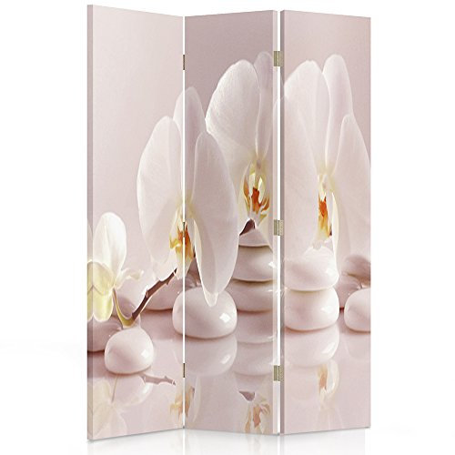 Feeby Frames. Raumteiler, Gedruckten auf Canvas, Leinwand Wandschirme, dekorative Trennwand, Paravent einseitig, 3 teilig (110x180 cm), Blumen, ORCHIDEEN, Natur, Steine, Zen