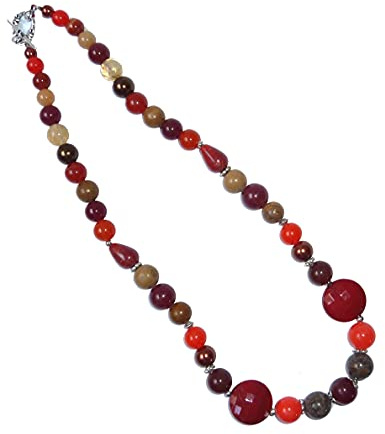 SSH-Design - kurze Kette Collier - kirschrot, koralle & braun -