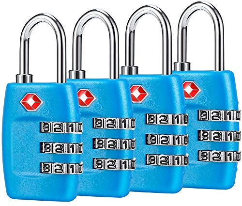 TSA - Candados de equipaje (4 unidades) – Candados de combinación de 3 dígitos – Candados de viaje aprobados para maletas y equipaje (azul)