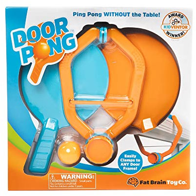 Fat Brain Toys F195 Fat Brain Door, Ping Pong Without Table, Includes Clamp with Tethered Ball and 2 Paddles, Suitable for Kids from 6 Years +, Multicoloured