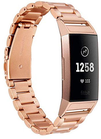 Chofit Metall Armband kompatibel mit Fitbit Charge 3/Charge 4 Bands Ersatzbänder Edelstahl für Charge 3 Smartwatch Herren & Damen (Rose Gold)