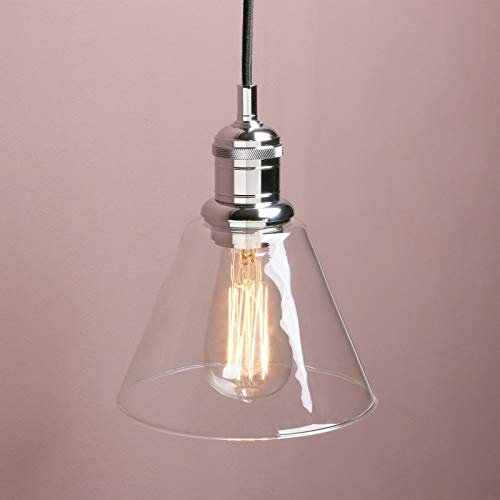 Yosoan Lighting Industrial Loft Bar Glass Shade Pendant Light Fittings, Edison Hanging Ceiling Lamp Decorative Lighting for for Kitchen Island Living Room Bedroom Dining Room (Chrome)