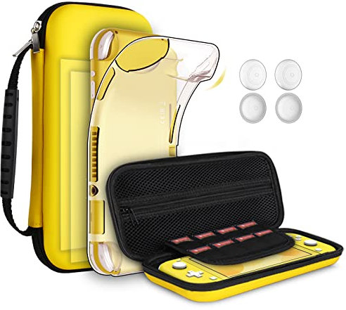 GeeRic Funda compatible para Switch Lite, Accesorio 8 piezas funda silicona Protector de Pantalla compatible para switch lite,2 pieces 4 tapas de pulgar y agarre de almacenamiento Amarillo