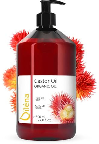 Oïléna - Huile de Ricin Pressée à Froid,Cheveux Brillants et Forts, Cils et Sourcils Épais, Barbe Dense, Ongles Renforcés – Hydratation Durable, Vergetures, Texture Dense, Massage, 100% Pure, 500 ml