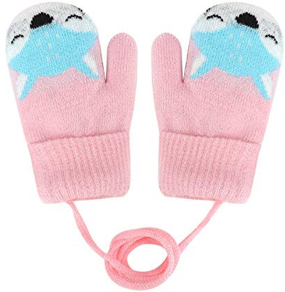 YSXY Süße Fäustlinge Baby Kleinkind Gestrickte Handschuhe für 1 2 3 4 5 6 Jahre Jungen Mädchen Winter Warme Strickhandschuhe mit schnur Fleece-Innenfutter