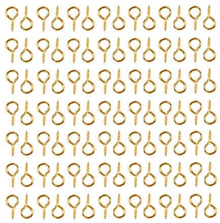 HUIHUIBAO 100 Pieces Small Screw Eyes Pin Hook for Jewelry for Jewelry Making Findings DIY Crafts, 6 x 13mm (Gold)