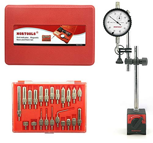 NORTOOLS Dial Indicator with Magnetic Base & Point Set Dial Test Indicator Precision Measuring Gauge Tools Kit