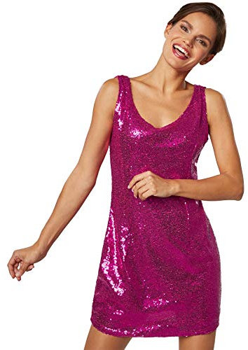 dressforfun 900893 Vestito Donna, Abito in Paillettes, Spalline Sottili, Discoteca Carnevale -Modelli Differenti (XXL| Rosa | No. 303845)