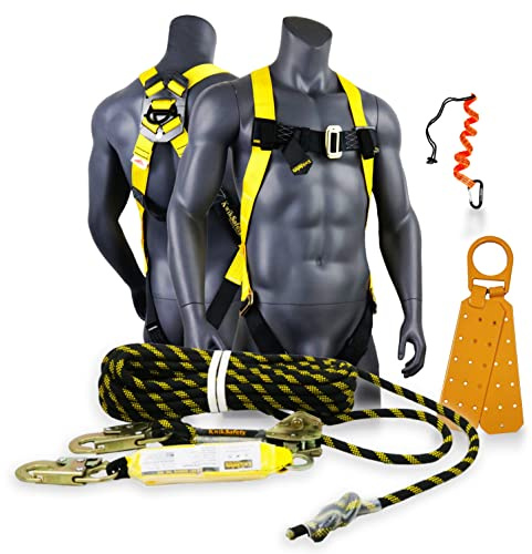 KwikSafety TORNADO [ASSEMBLY] 1D Ring Full Body Safety Harness, 50 ft Vertical Lifeline, Tool Lanyard, Roof Anchor ANSI OSHA PPE Fall Arrest