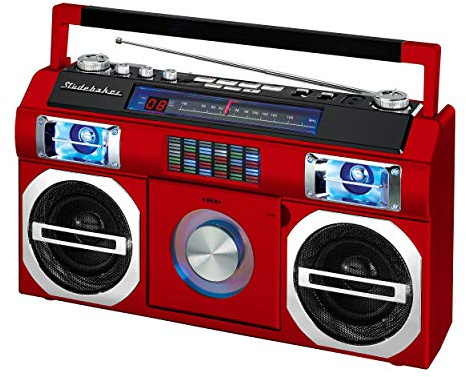 Studebaker SB2145R Boombox Bluetooth retrò anni '80 con radio FM, lettore CD, equalizzatore LED, potenza RMS 10 W e AC/DC