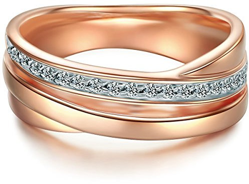 Trilani Damen-Wickelring Sterling Silber rosévergoldet Zirkonia weiß im Brillantschliff - Ehering Trauring Ring Zirkonia roségold