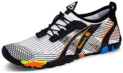 Strandschuhe Damen Herren Wasserschuhe Badeschuhe Unisex Atmungsaktiv Leicht Barfußschuhe rutschfeste für Schwimmen Tauchen(934 Weiß orange, 39EU)