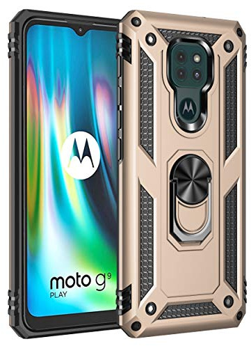 BestST Handyhülle für Motorola Moto G9 Play/Moto E7 Plus/G9 + Displayschutz, Cover für Moto G9 Play/Moto E7 Plus/G9 hülle, 360 Grad Drehbar Ringhalter Handytasche Case Handy Hüllen,Gold
