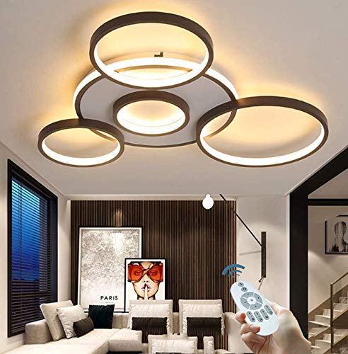 Deckenleuchte LED Modern Groß Wohnzimmerlampe Dimmbar Fernbedienung Deckenlampe Ring Design Decke Schlafzimmerlampe Deckenlicht Acryl Lampenschirm Esszimmer Küche Leuchte Büro Pendelleuchte,5 heads