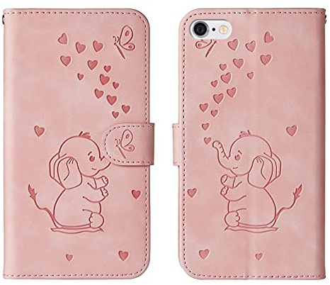 Norn Custodia per iPhone 6 Plus,iPhone 6s Plus Flip Cover in pell PU Goffratura Elefante Carino con Portafoglio Caso,con funzioni Stand,Antiurto con Slot per schede,Chiusura Magnetica,Rosa
