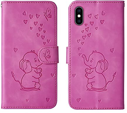 Bartern Flip Case for iPhone X/iPhone XS,Cute Elephant PU Leather Folio Flip Wallet Phone Case Cover with Card Holder Magnetic Closure and Stand Feature for iPhone X/XS,Purple