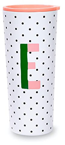 Kate Spade New York Insulated Stainless Steel Initial Tumbler, 24 Ounce Double Wall Travel Cup with Lid, E (Pink)