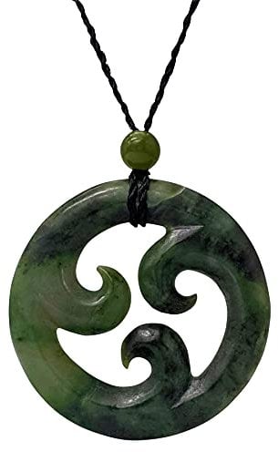 81stgeneration Anhänger Halskette Scheibe Koru Farn Geschnitzte Nephrit-Jade für Damen und Herren