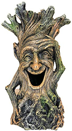 SLOCME Statue d'arbre pour aquarium - Sculpture en bois réaliste - Les poissons peuvent nager à travers le trou du tronc