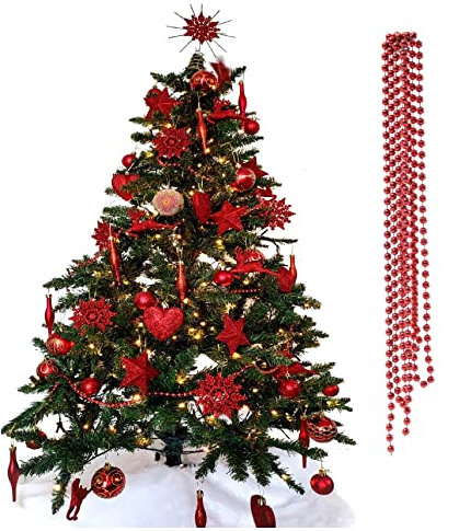 3m Bead Garland Luxury Christmas Tree & Room Decoration 8mm Bead 3m Chain (Red)