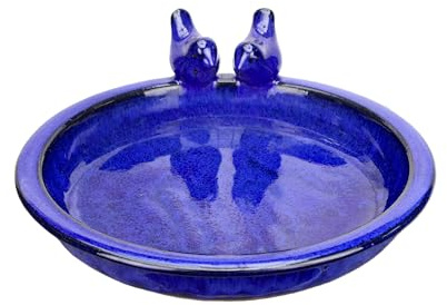 Steinzeug-Vogelbad / Vogeltränke Blau frostfeste, handgemachte Gartendeko