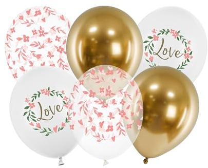 Luftballons Love 30cm 6er Set - Ballons für Helium oder Luft - Latexballons für Hochzeit Verlobung JGA Geburtstag - Ballonset Mix als Hochzeitsdeko Geburtstagsdeko - Weiß Klar Transparent Gold